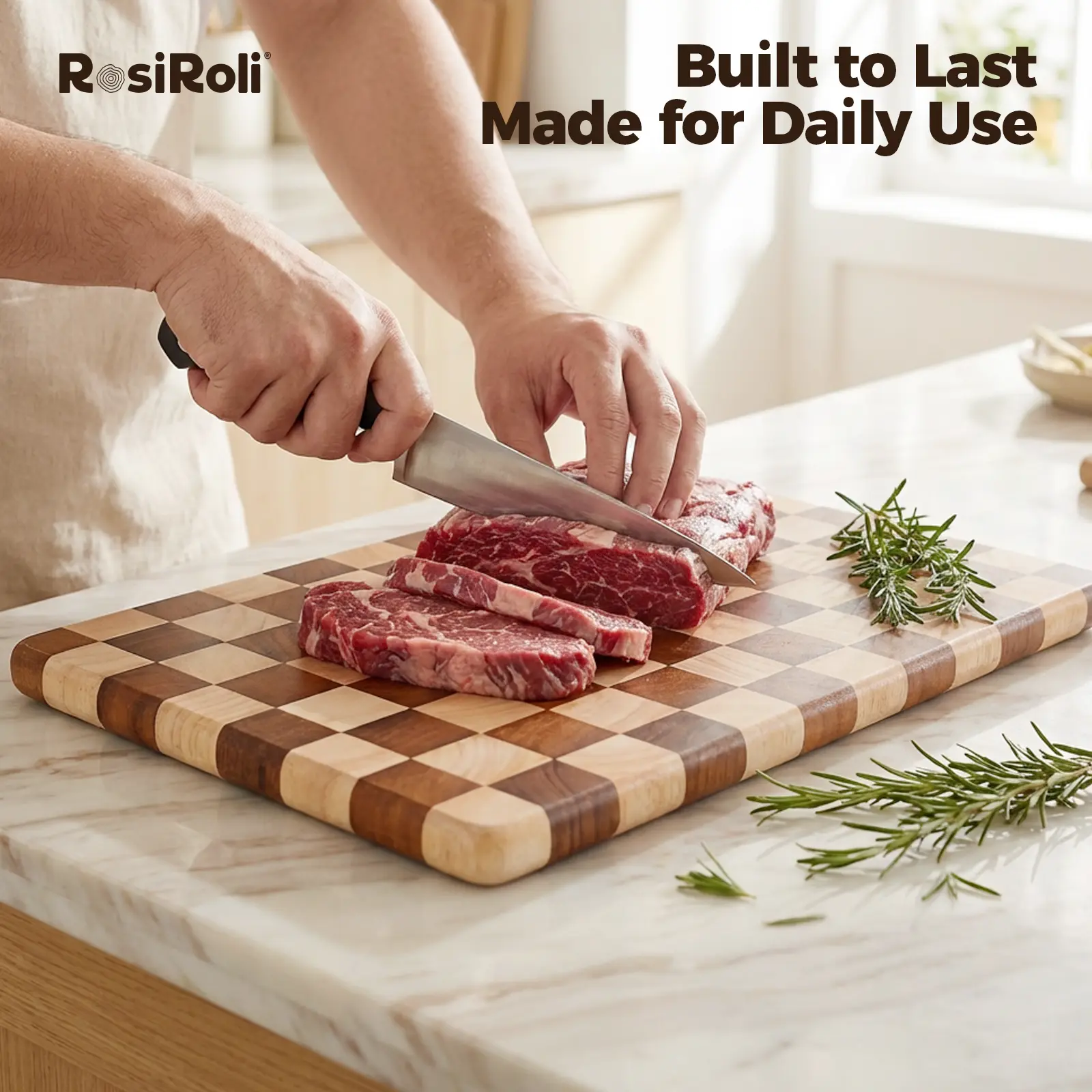 Cutting Boards for Kitchen, Checkered Cutting Board, Rubberwood Chopping Board with Non-Slip Feet, Large Butcher Block Serving Tray with Gift Box, 16" x 11" x 1.1",Housewarming Gift