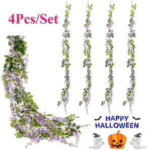 Wisteria Artificial Flowers Garland, 4 Pcs Total 28.8ft Artificial Wisteria Vine Silk Hanging Flower for Home Garden Outdoor Ceremony Wedding Arch Floral Decor (Light Purple)
