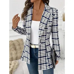 Women’s Elegant Plaid Blazer – Long Sleeve, Versatile Checkered Jacket for Work & Daily Wear