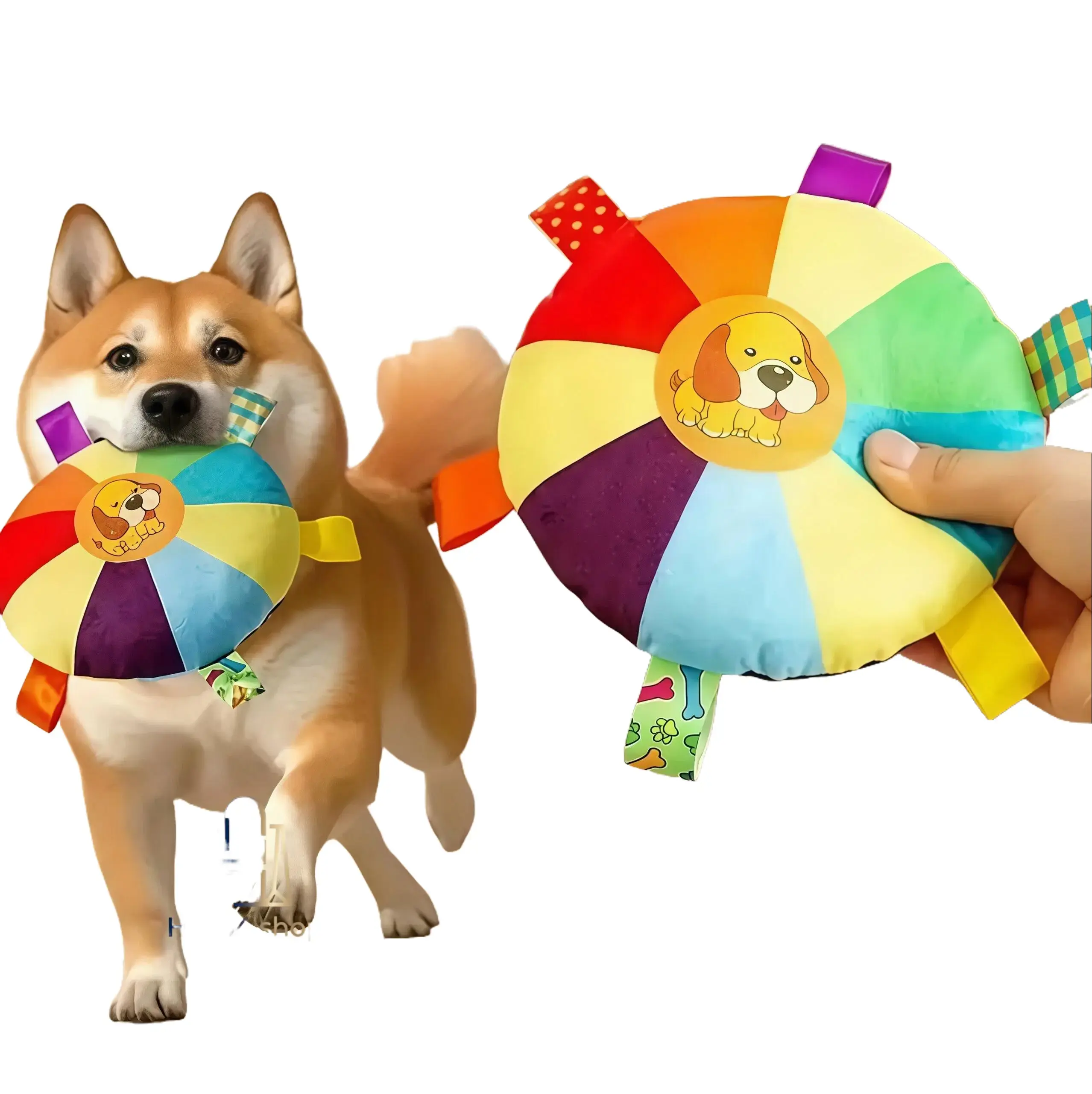 4PCS Colorful Squeaky Flying Disc Dog Toy with Ribbon Tags, Soft Cloth Interactive Puppy Frisbee Chew Toy, Lightweight Floatable Pet Training Fetch Toy, Non Hurt Teeth Outdoor Indoor Play Toy for Small Medium Dogs Daily Entertainment