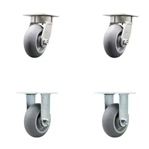 212 MAIN Heavy Duty Kingpinless Swivel Casters, 5 in. Thermoplastic Rubber Donut Tread Wheels with Ball Bearings, 1400 lbs Total Capacity for Heavy Loads, Set of 4 (SCC-KP30S520-TPRBD-2-R-2)