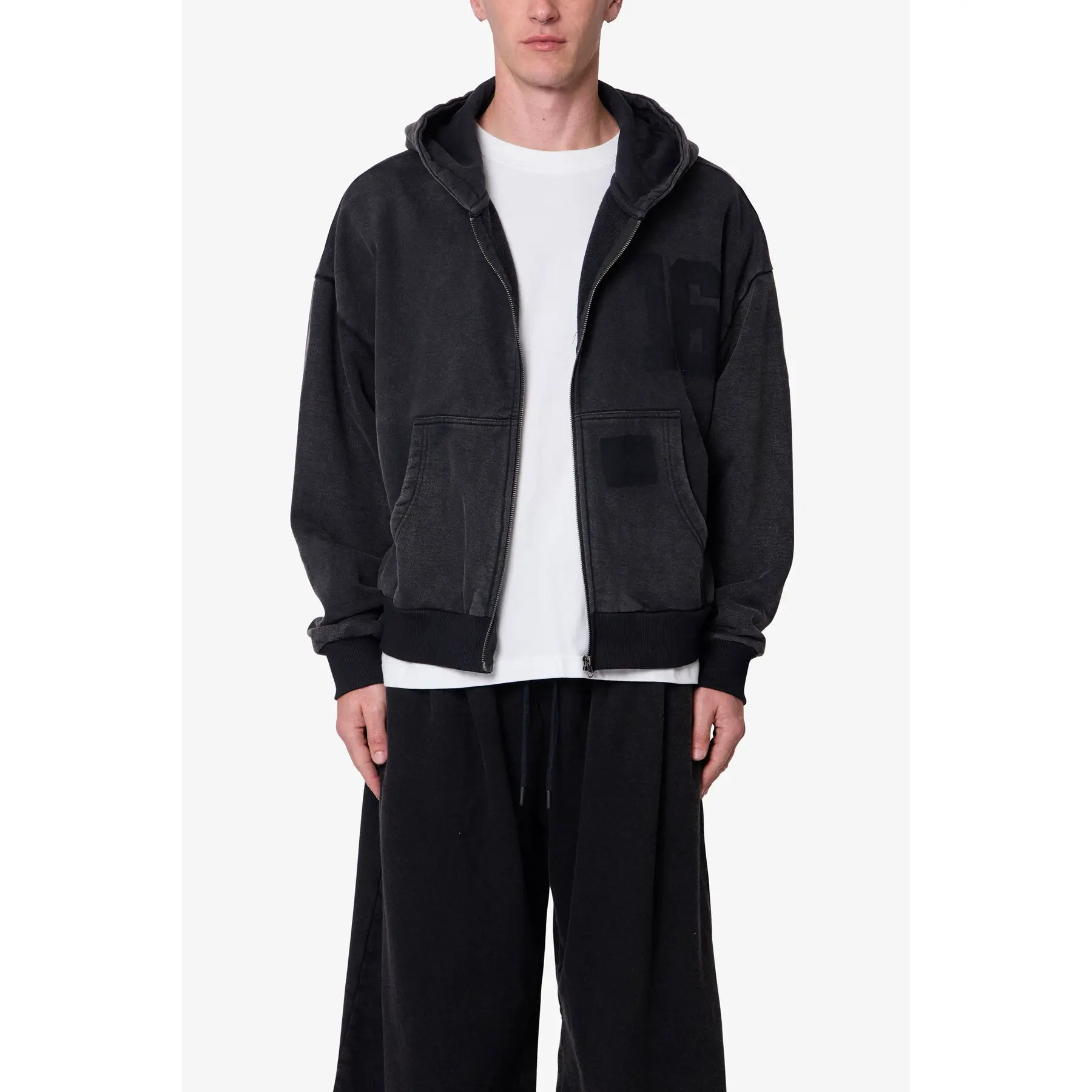 mnml Vintage Back Yoke Zip Up Hoodie - Washed Black
