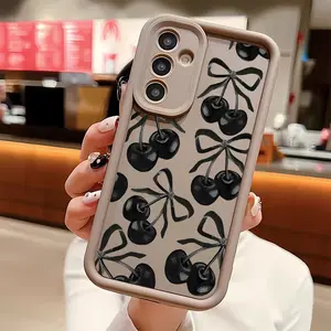 Black Cherry Soft Silicone Phone Case For Galaxy S26Ultra/S25Edge/S24fe/S23/S22/S21Plus/A13/A14/A15/A16/A17/A33/A34/A35/A36/A52/A53/A54/NOTE20 Drop Protection|Full Camera Protection|Anti-Scratch|Non-Slip|Perfect Birthday Gift for Her