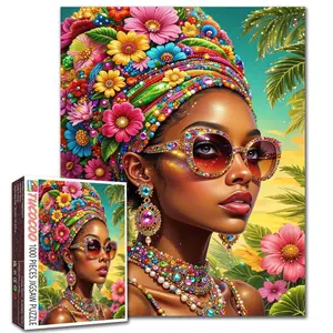 Tucocoo Tropical Floral Portrait 1000 Pieces Jigsaw Puzzle, colorful beauty with flowers and jewels, relaxing family game, stress relief, brain challenge, immersive art fun, wall decor, ideal gift for adults and seniors, 27.5x20inch 70x50cm