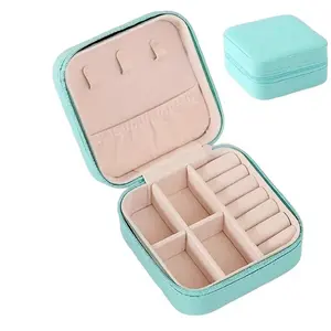 Mini Square Jewelry Organiser Box, Jewelry Storage Box, Lightweight Solid Color Travel Case, Portable Dust-Proof Container, Includes Makeup Mirror, Practical Design