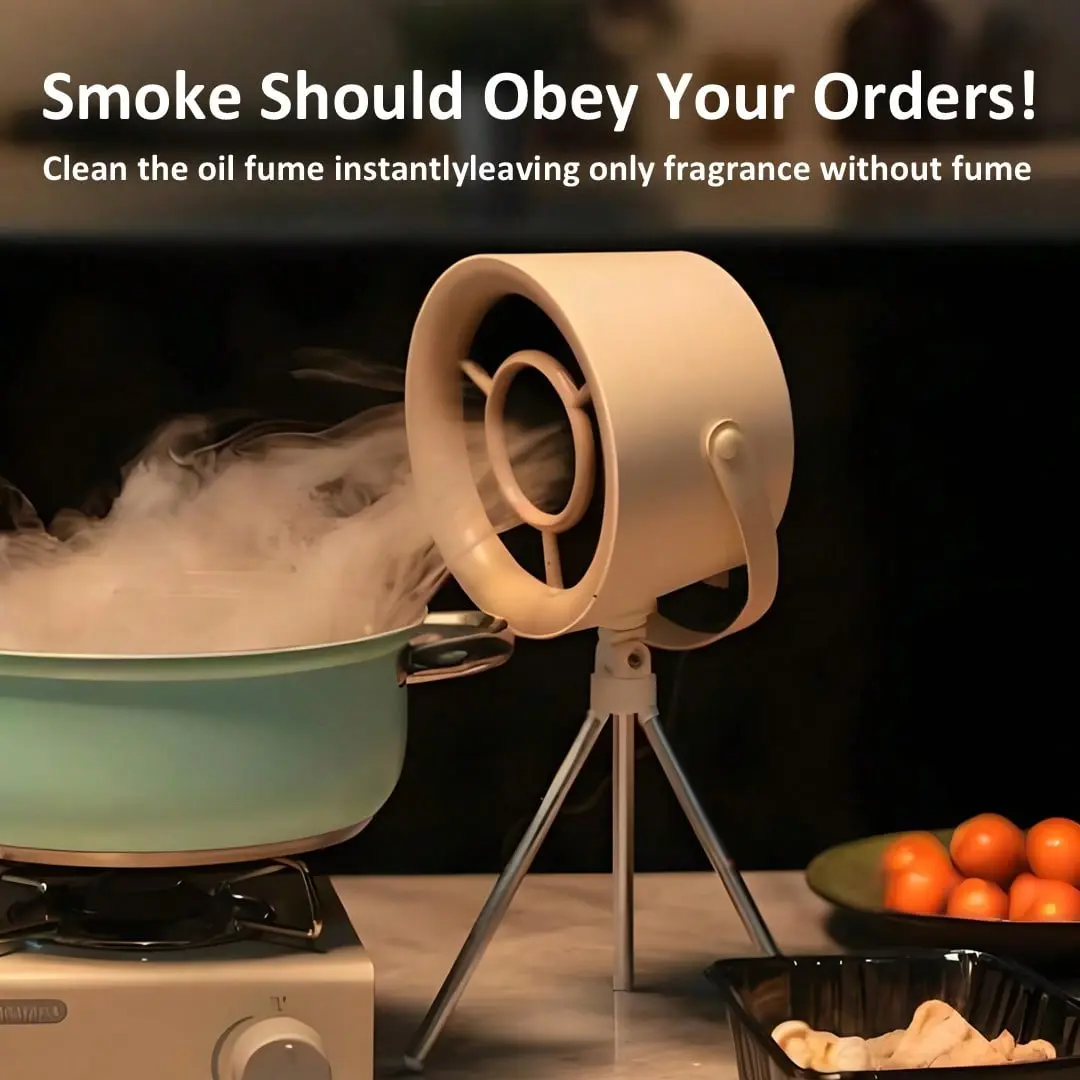 Portable Range Hood For Grill & RV Kitchen - Desktop Smoke Redirector W/ Foldable Tripod, 3-Speed Fan & Washable Filter