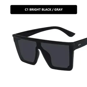 Vintage Flat Top Square Sunglasses For Men And Women Black One Piece UV400 Gradient Shades Cool Designer Style