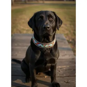 Epic Padded Leather Dog Collar with Beaded Design D