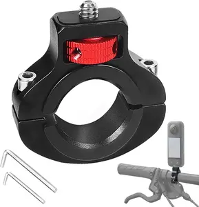 Aluminum Bike/Motorcycle Handlebar Mount for GoPro, Insta360, DJI Osmo and Fill Light, 360 Degrees Rotary Motorcycle Camera Mount Side Reinforcement Anti-Reverse