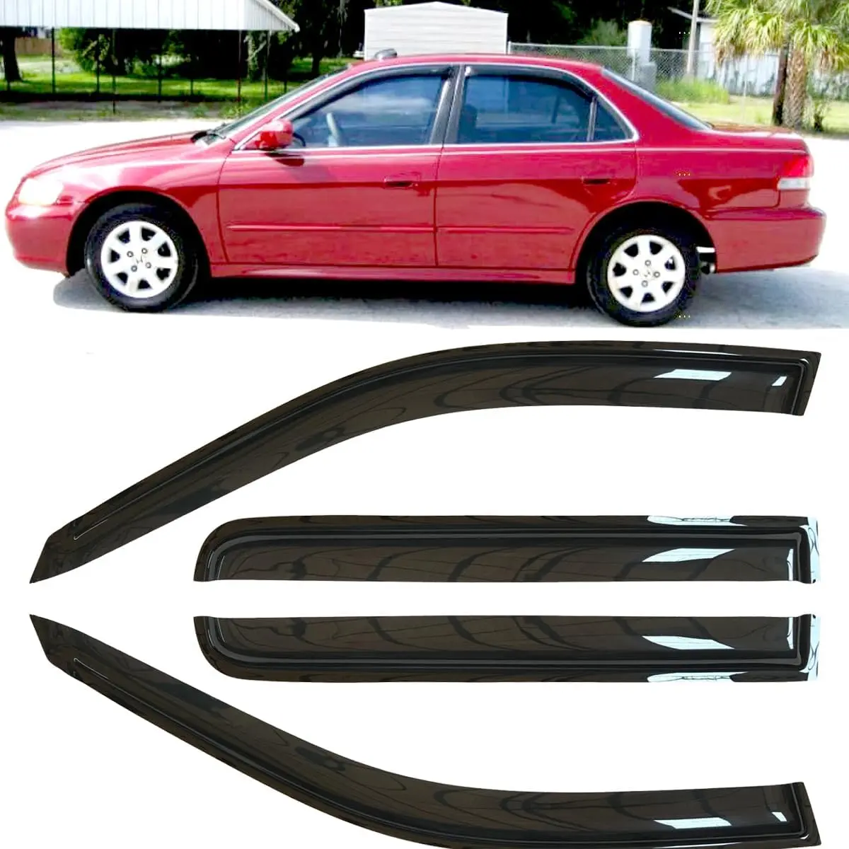 4pcs Reinforced Acrylic Tape-on Automotive Window Vent Visors - Outside Mount for 98-02 4-Door Honda Accord Sedan, Peel-n-Stick Shatterproof Rainproof Sun Protection with Improved Ventilation (94959), Car Accessories