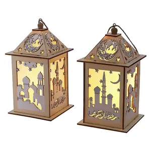 Pack of 2 Glowing Wooden Lanterns for Celebrations – Safe Home Decoration (LED)