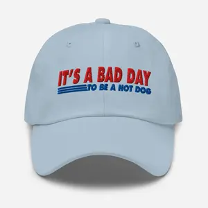 It's a Bad Day to be a Hot Dog | funny and viral dad hat | navy blue with antique buckle