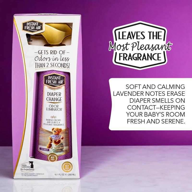 Pleasant DIAPER CHANGE Odor Eliminator & Air Freshener Spray Bottle 10.1 Oz Lavender Scented Eco-Friendly No Propellants – Fragrance Airfreshener Laundry Urine Deodorizing Deodorizer Baby Essentials Diaper Bag – INSTANT FRESH AIR