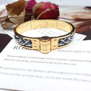 Pre-owned Hermes Bolduc au Carre Gold Tone Black&White Bracelet T10286128