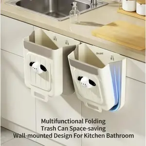 Under Counter Foldable Kitchen Trash Can 1 Count Hanging Touchless Garbage Storage Bucket Space-saving Home Kitchen Accessory Slim Duty