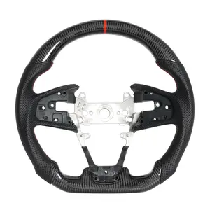 Real LED Non-Slip Carbon Fiber Sport Steering Wheel for Honda Civic 10th Gen 2016-2021 FK8 Type-R Leather White Racing Design carbon  fiber  hood Wheel Cover for GMC breathable ultra thin fit Premium Dodge Scat Pack