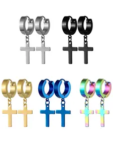 Stainless Steel Cross Hoop Earrings for Men & Women, Dangle Hinged Design, Unisex Fashion Jewelry, Perfect Gift Idea, Versatile Earrings