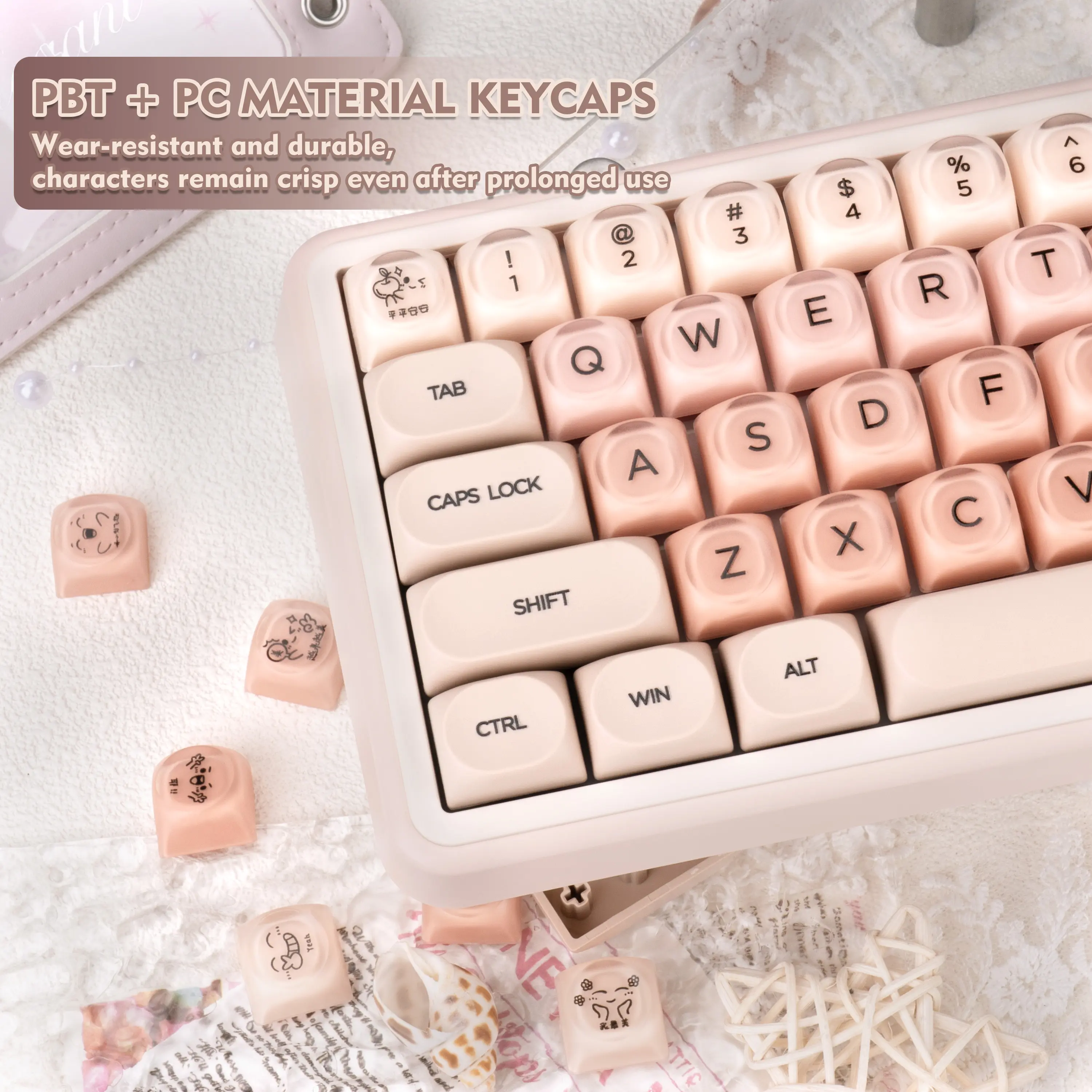 Foundation Pink Blush MOA Profile Translucent Keycap Set PBT+PC 136-Key（only keycap, not include a keyboard）Keycaps Only!!!