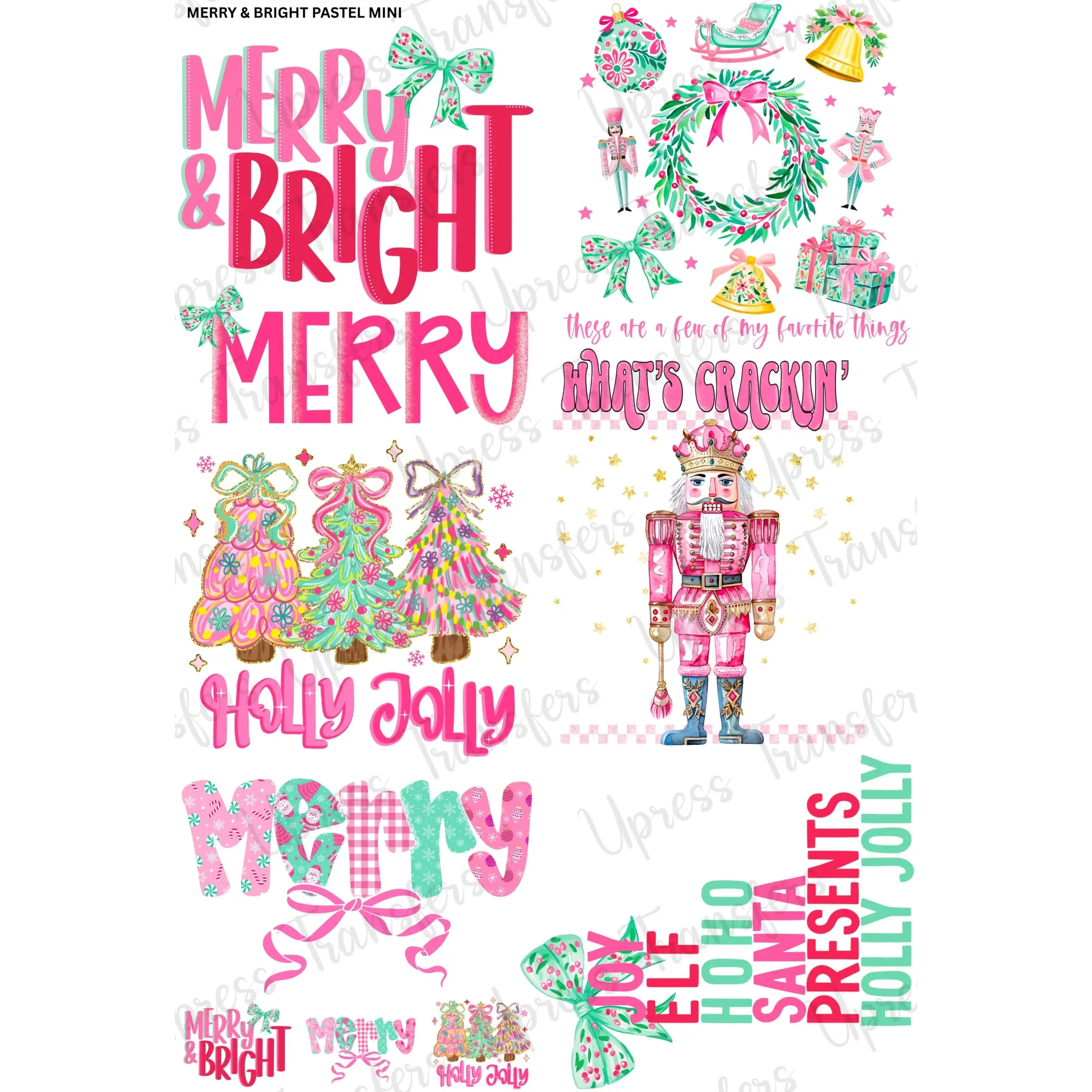 Merry & Bright Pastel Mini Gang Sheet DTF Transfer 24.5" x 36" Direct To Film for DIY Enthusiasts Vibrant Custom Options Cozy Handmade Aesthetic Festive Designs