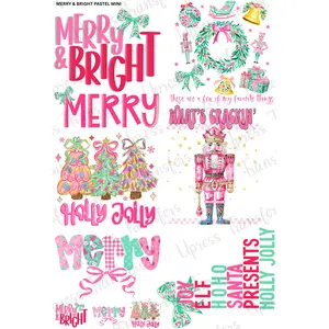Merry & Bright Pastel Mini Gang Sheet DTF Transfer 24.5" x 36" Direct To Film for DIY Enthusiasts Vibrant Custom Options Cozy Handmade Aesthetic Festive Designs