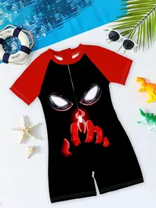 Boys' swimsuit "Spider Hero Summer New Style" - short-sleeved swimsuit with spider element prints, unique and sun-protective. It looks super eye-catching when worn at water parks, and creates a full atmosphere at swimming pools/beaches.