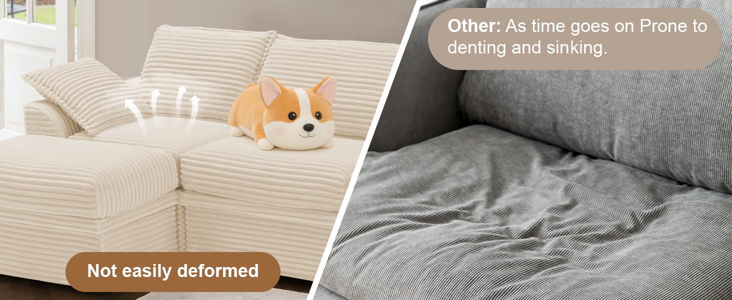 【3 Packages Shipping】NABUMI 107” Oversized Modular Sectional Sofa with Storage, Extra Deep&High Seat Corduroy Cloud Couch,  3 Seater U Shaped Couch with Ottomans, Comfy Fluffy, Free Combination, Tool-Free Assembly, Black, Beige, Dark Gray, Green