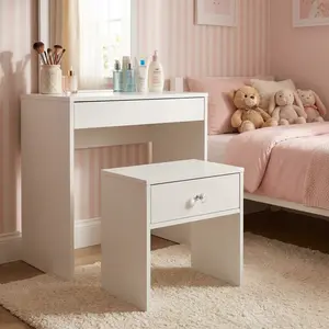 Creamy White Vanity Stool with Storage, Minimalist Modern Makeup Chair, Compact 15.7” Dressing Seat for Small Spaces, Bedroom Decor & Organization