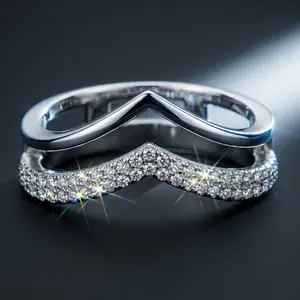 Double V Shaped Stackable Ring 925 Silver Plated Sparkling CZ Minimalist Geometric Rings for Women Trendy Aesthetic Jewelry Gift