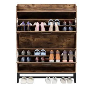 Segawe Narrow Rustic Brown Shoe Cabinet with Metal Legs & 2 Flip Drawers Segawe Narrow Rustic Brown Shoe Cabinet with Metal Legs & 2 Flip Drawers