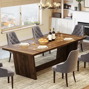 Spaco Farmhouse Dining Table for 6-8 People - 70.87 Inch Rustic Solid Wood Rectangular Table with Pedestal Base, Large Kitchen & Dinner Table for Big Families