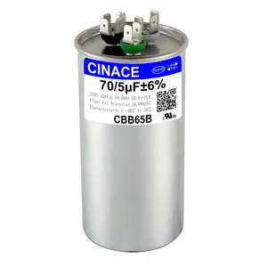 CINACE CBB65B 70+5uF 70/5MFD ±6% Aluminum Dual-Run Circular & Start Capacitor for Air Conditioner AC Motor Fan Heat Pump 370/450VAC 50/60Hz 100*50mm