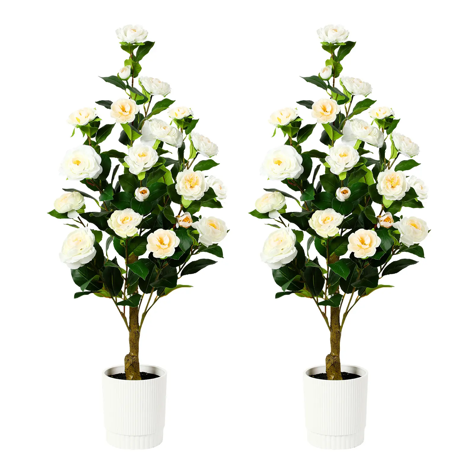 2026 2 Pack 3/4 Ft Artificial Camellia Trees with 16 White Flowers and Pots, Ideal Christmas Gifts for Home, Porch, Office or Outdoor Decor