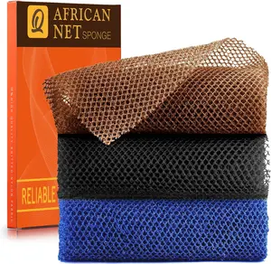3 Pack African Net Bath Sponge, Long Exfoliating Back Scrubber for Shower, Body Scrubber for Deep Cleaning Skin Smoothing Daily Use