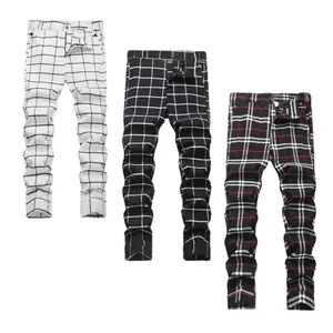 JUNBAOSS Men's 3-Pack Classic Checked Plaid Pants Set - Menswear Streetwear Slim-Fit Ruched Stacked Trousers, Soft Breathable Wrinkle-Resistant Durable Stretch Casual Pants for Daily Wear,summerwins