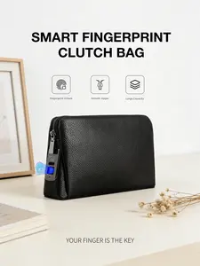 Men's Genuine Leather Smart Fingerprint Lock Clutch Bag, Fast Unlock, Fashionable Security, Essential for Daily Commute