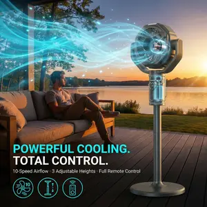 Portable Rechargeable Standing Fan with Remote – 10 Speeds, 4000mAh Battery, 3 Adjustable Heights, Oscillating, Timer & LED Display for Home & Bedroom