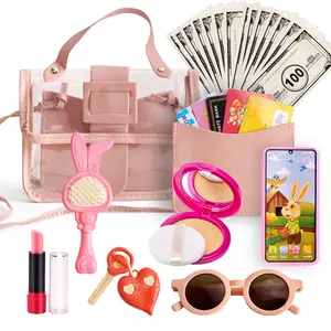 Realistic Kids Makeup Bag Set, 28 Piece Pretend Play Cosmetic Toy Kit, Includes Money, Cards, Brush, Sunglasses, Perfect Gift for Girls