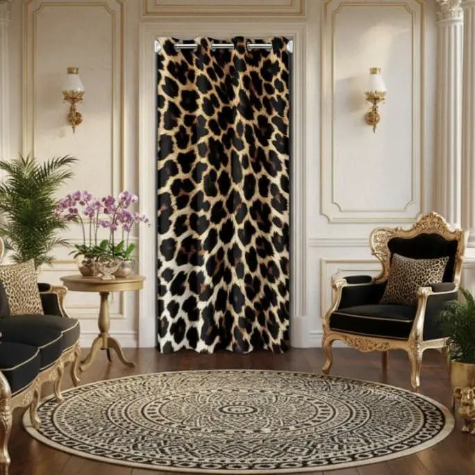 Leopard Print Curtain Youth Adult,African Cheetah Wildlife Skin Blackout Drape,Brown Fur Pattern Closet Door
