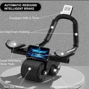 Ab Roller Wheel Workout for Core Muscles Training with Digital Timer Phone Holder Smart Rebound Dual-Wheel Design Eco-Friendly