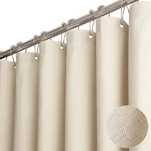 Fabric Shower Curtain Linen Textured Heavy Duty Polyester Cloth Waterproof Decorative Shower Curtain Set with 12 Plastic Hooks Hotel Luxury Bathroom - 72x72 Beige Cream