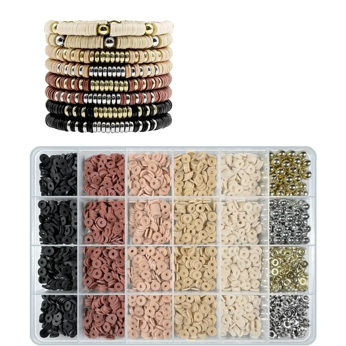 6mm 3200-Pcs Clay Bead Set - Pastel & Earthy Colors Sewing & Jewelry Making Supplies with Gold Spacers, Silver Rings, for Girl, Daughter, Arts and Crafts, Crafting Projects (Bracelets, Necklaces, Anklets), Girls, Pastels