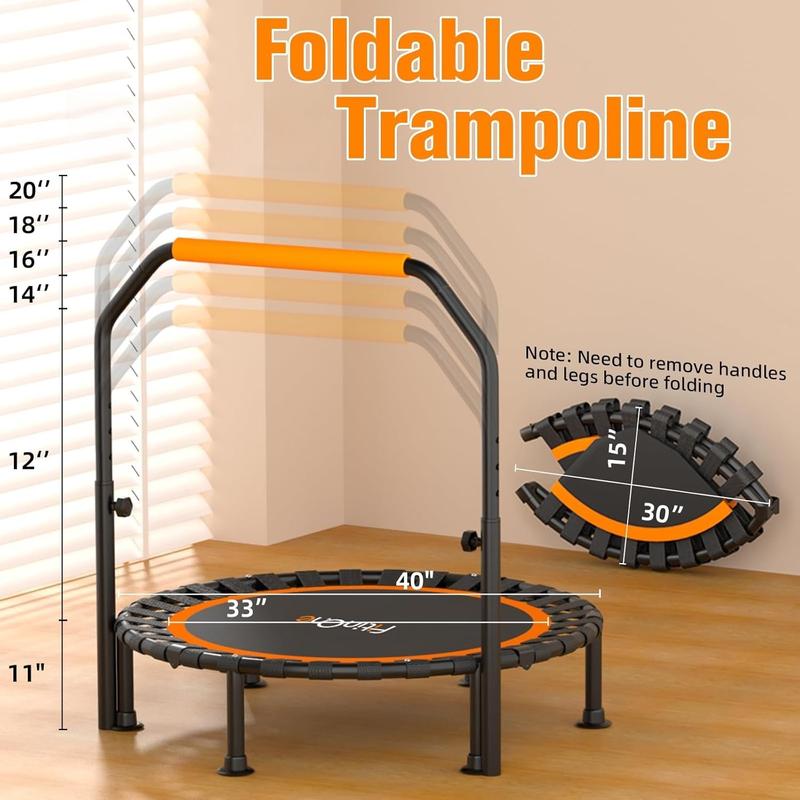 40"/48" Foldable Mini Trampoline Load 330lbs, Portable Exercise Rebounder with Durable Bungee Band, Fitness Trampoline for Adults and