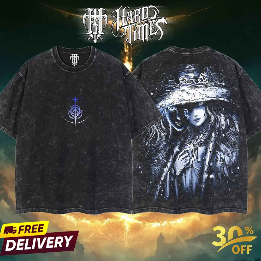 Men's Elden Ring Ranni The Witch Digital Print T-Shirt - Street Style, Short-Sleeve, Round Neck, Classic, Oversized, Lightweight Washed Acid-Washed Cotton Top, FromSoftware Retro Limited Vintage Apparel, Gift for Him