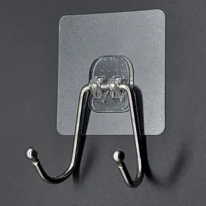 3pcs Large Adhesive Dual Hooks, Wall Hooks For Hanging, 33 Ib Max Heavy Duty Damage-Free Waterproof Sticky Hooks, Double Hanger Hooks For Robe Towel Coat Hooks In Bathroom, Self Adhesive Hooks