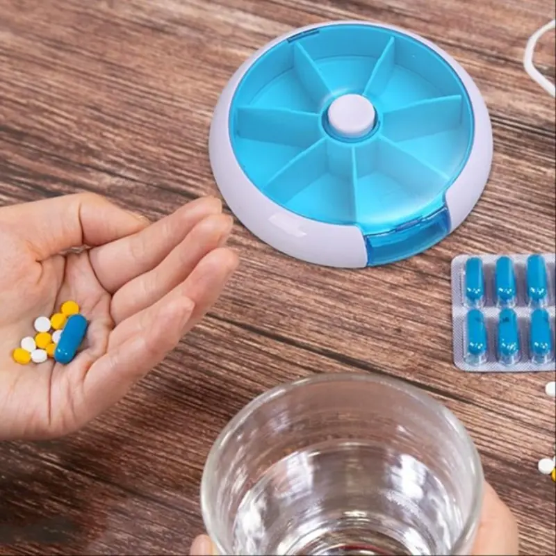 Weekly Pill Organizer Box, Round Weekly Medicine Storage Case with 7 Compartments, Safe & Eco-Friendly, Ideal for Pills Candy Vitamins