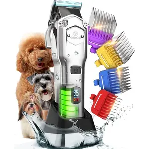 Professional Dog Grooming Clippers for Thick Hair | 4 Metal Combs,Stainless Steel Blades,Rechargeable Cordless,Low Noise,4H Runtime,IPX7 Waterproof,LED Display,676PRO