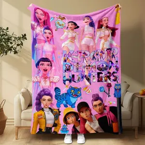 Trendy Fantasy K-Pop Demon Hunters Flannel Blanket, Soft Warmth, Ideal Bedroom Living Room Decor, Perfect Fan Gift, Cozy Resting Cover