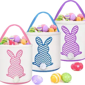 Canvas Easter Bunny Gift Bags with Rabbit Ears – Reusable DIY Easter Basket Tote for Kids, Cute Easter Candy Bags for Egg Hunt, Party Favors and Holiday Gift Decorations