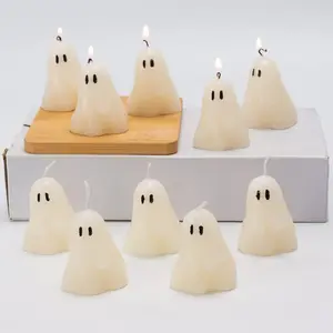 10 Pieces Halloween Indoor Decor Candles, White Ghost Candles