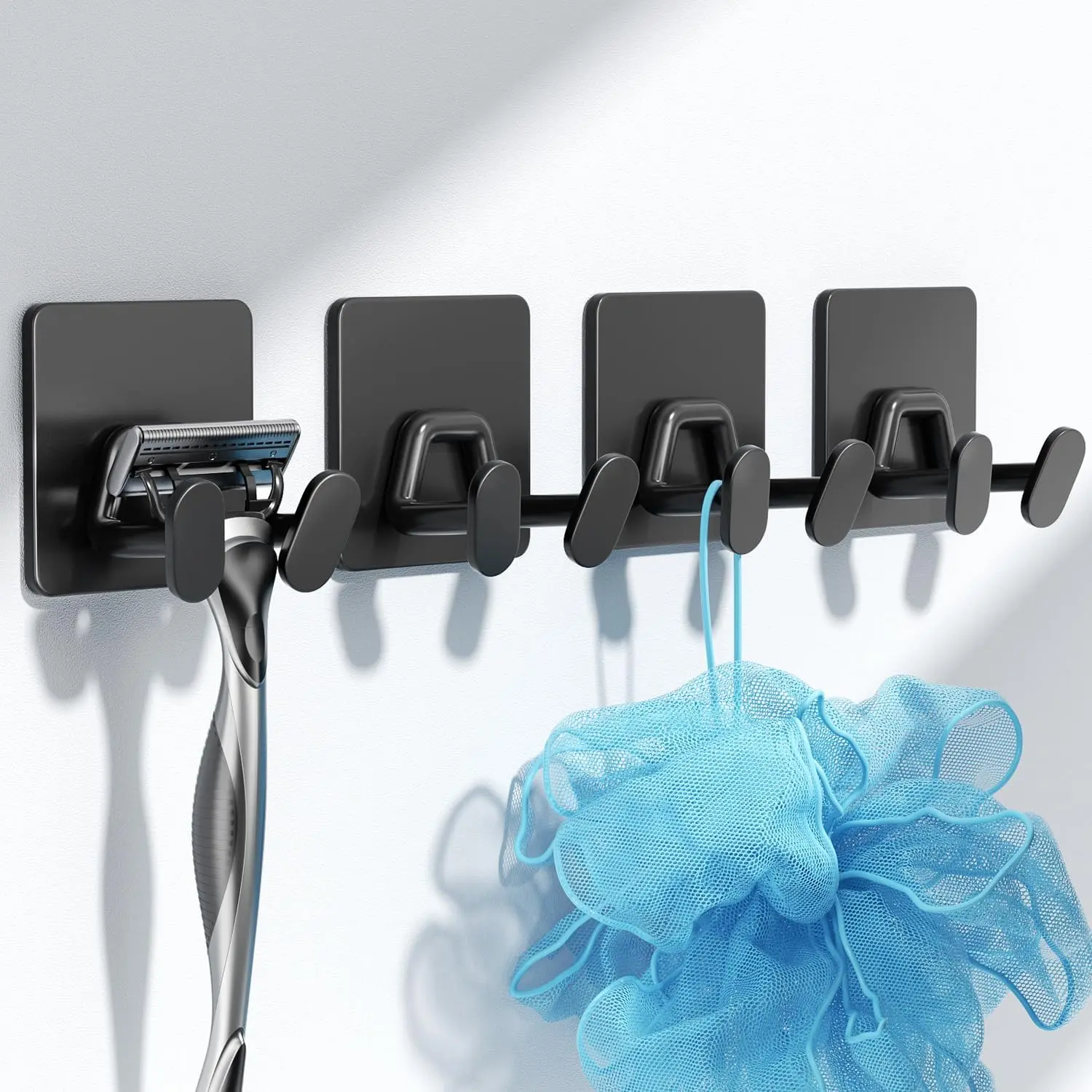 Shower Hooks for Inside Shower - Extra Sticky Stainless, 4-Pack